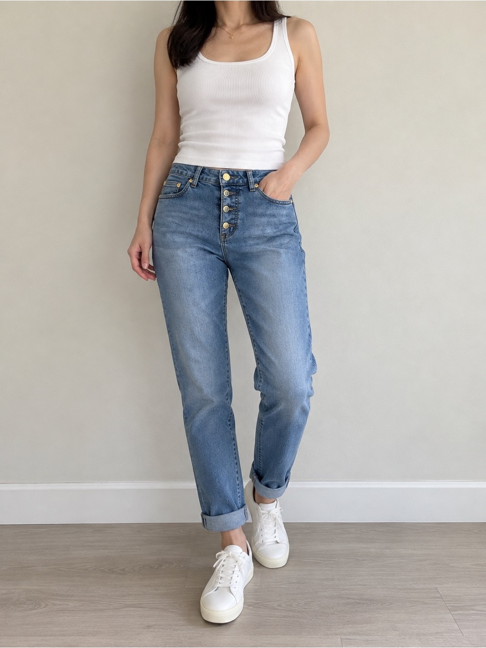 Michael Kors Button Fly Straight Leg Jeans Size 2 Light Wash
